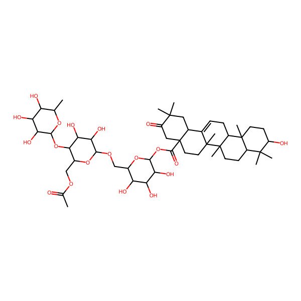 2D Structure of [6-[[6-(acetyloxymethyl)-3,4-dihydroxy-5-(3,4,5-trihydroxy-6-methyloxan-2-yl)oxyoxan-2-yl]oxymethyl]-3,4,5-trihydroxyoxan-2-yl] 10-hydroxy-2,2,6a,6b,9,9,12a-heptamethyl-3-oxo-4,5,6,6a,7,8,8a,10,11,12,13,14b-dodecahydro-1H-picene-4a-carboxylate
