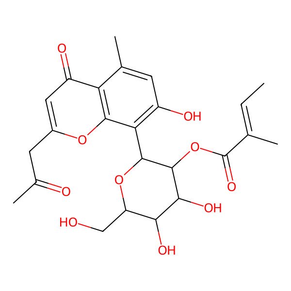 2D Structure of 8-[2-O-[(E)-2,3-Dimethylacryloyl]-beta-D-glucopyranosyl]-7-hydroxy-5-methyl-2-(2-oxopropyl)-4H-1-benzopyran-4-one