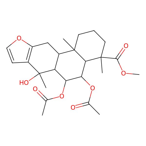 2D Structure of methyl 5,6-diacetyloxy-7-hydroxy-4,7,11b-trimethyl-2,3,4a,5,6,6a,11,11a-octahydro-1H-naphtho[2,1-f][1]benzofuran-4-carboxylate