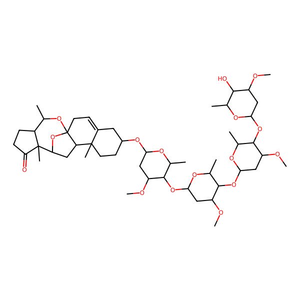 2D Structure of (1S,6S,9R,10R,12R,13S,17R,18S)-6-[(2R,4S,5R,6R)-5-[(2S,4R,5R,6R)-5-[(2S,4R,5R,6R)-5-[(2S,4R,5R,6R)-5-hydroxy-4-methoxy-6-methyloxan-2-yl]oxy-4-methoxy-6-methyloxan-2-yl]oxy-4-methoxy-6-methyloxan-2-yl]oxy-4-methoxy-6-methyloxan-2-yl]oxy-9,13,18-trimethyl-19,20-dioxapentacyclo[10.7.1.01,10.04,9.013,17]icos-3-en-14-one