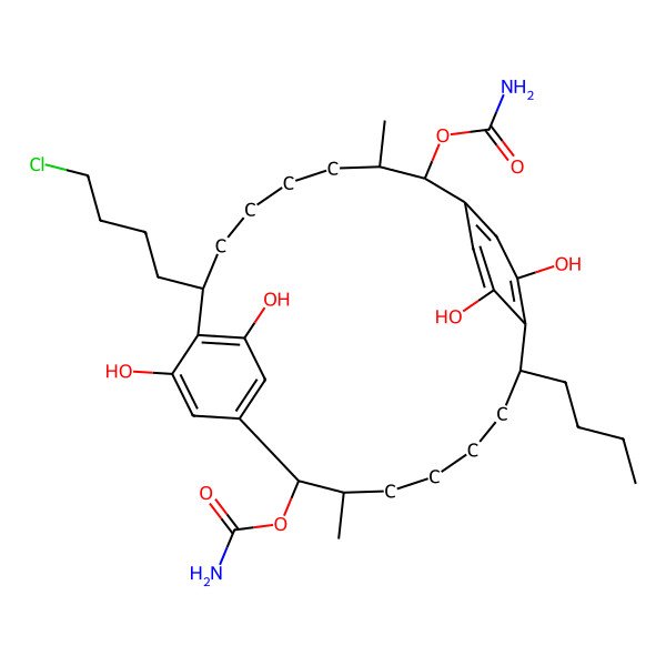 2D Structure of [(2R,3S,8S,13R,14S,19S)-8-butyl-13-carbamoyloxy-19-(4-chlorobutyl)-10,21,24,26-tetrahydroxy-3,14-dimethyl-2-tricyclo[18.2.2.29,12]hexacosa-1(22),9,11,20,23,25-hexaenyl] carbamate