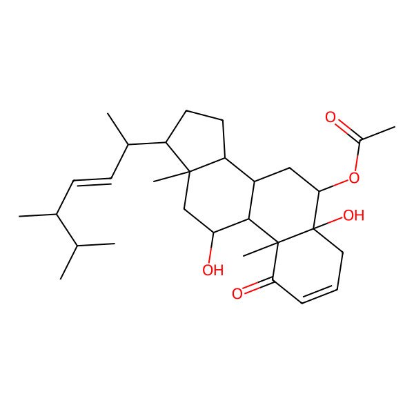2D Structure of [17-(5,6-dimethylhept-3-en-2-yl)-5,11-dihydroxy-10,13-dimethyl-1-oxo-6,7,8,9,11,12,14,15,16,17-decahydro-4H-cyclopenta[a]phenanthren-6-yl] acetate