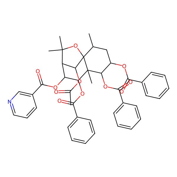 2D Structure of (12-Acetyloxy-4,5,7-tribenzoyloxy-2,6,10,10-tetramethyl-11-oxatricyclo[7.2.1.01,6]dodecan-8-yl) pyridine-3-carboxylate