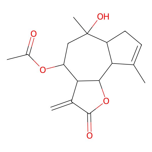 2D Structure of (6-hydroxy-6,9-dimethyl-3-methylidene-2-oxo-4,5,6a,7,9a,9b-hexahydro-3aH-azuleno[4,5-b]furan-4-yl) acetate