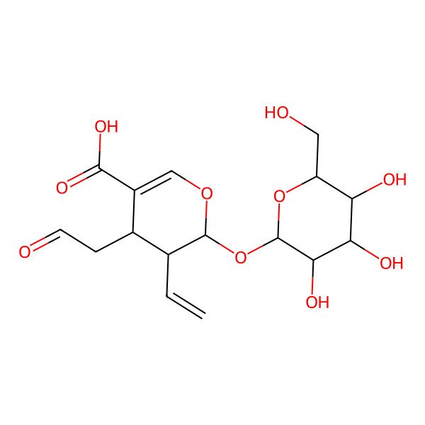 2D Structure of (2S,3R,4R)-3-ethenyl-4-(2-oxoethyl)-2-[(2S,3R,4S,5S,6R)-3,4,5-trihydroxy-6-(hydroxymethyl)oxan-2-yl]oxy-3,4-dihydro-2H-pyran-5-carboxylic acid
