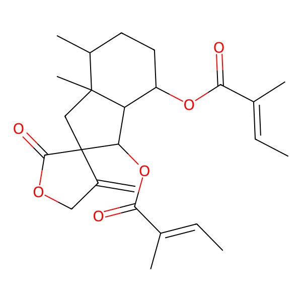 2D Structure of [7,7a-dimethyl-3-(2-methylbut-2-enoyloxy)-4'-methylidene-2'-oxospiro[3,3a,4,5,6,7-hexahydro-1H-indene-2,3'-oxolane]-4-yl] 2-methylbut-2-enoate