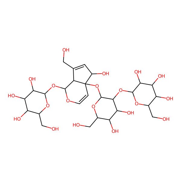 2D Structure of (2S,3S,4S,5S,6S)-2-[(2S,3S,4S,5S,6R)-2-[[(1S,4aR,5R,7aR)-5-hydroxy-7-(hydroxymethyl)-1-[(2R,3S,4S,5S,6R)-3,4,5-trihydroxy-6-(hydroxymethyl)oxan-2-yl]oxy-5,7a-dihydro-1H-cyclopenta[c]pyran-4a-yl]oxy]-4,5-dihydroxy-6-(hydroxymethyl)oxan-3-yl]oxy-6-(hydroxymethyl)oxane-3,4,5-triol