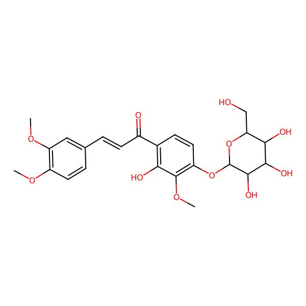 2D Structure of (E)-3-(3,4-dimethoxyphenyl)-1-[2-hydroxy-3-methoxy-4-[(2S,3R,4S,5S,6R)-3,4,5-trihydroxy-6-(hydroxymethyl)oxan-2-yl]oxyphenyl]prop-2-en-1-one