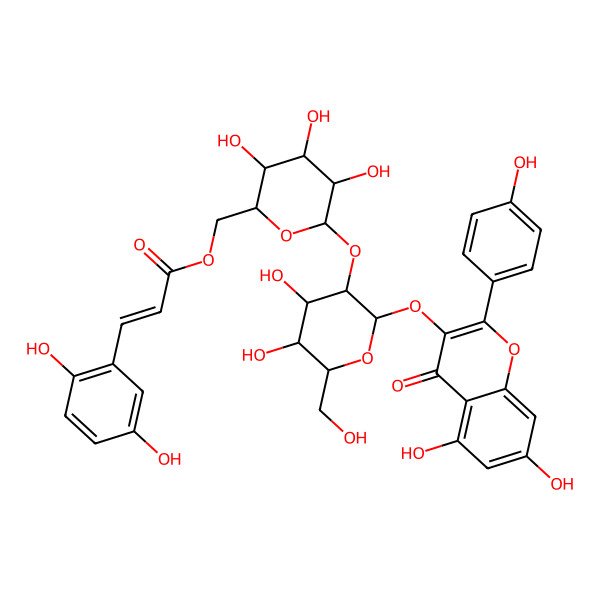 2D Structure of [6-[2-[5,7-Dihydroxy-2-(4-hydroxyphenyl)-4-oxochromen-3-yl]oxy-4,5-dihydroxy-6-(hydroxymethyl)oxan-3-yl]oxy-3,4,5-trihydroxyoxan-2-yl]methyl 3-(2,5-dihydroxyphenyl)prop-2-enoate