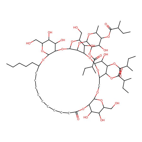 2D Structure of [(2S,3R,4R,5R,6S)-6-[[(1S,3S,4R,5R,7S,9R,10S,11S,12R,14R,16S,28R,29S,30S,31R,33R,36R,37R,38R,39R,41R)-4,10,11,29,30,39-hexahydroxy-5,12,31-tris(hydroxymethyl)-37,38-bis[[(2S)-2-methylbutanoyl]oxy]-26-oxo-16-pentyl-2,6,8,13,15,27,32,34,40-nonaoxapentacyclo[34.3.1.13,7.09,14.028,33]hentetracontan-41-yl]oxy]-4-hydroxy-2-methyl-5-[(2S)-2-methylbutanoyl]oxyoxan-3-yl] (2S)-2-methylbutanoate