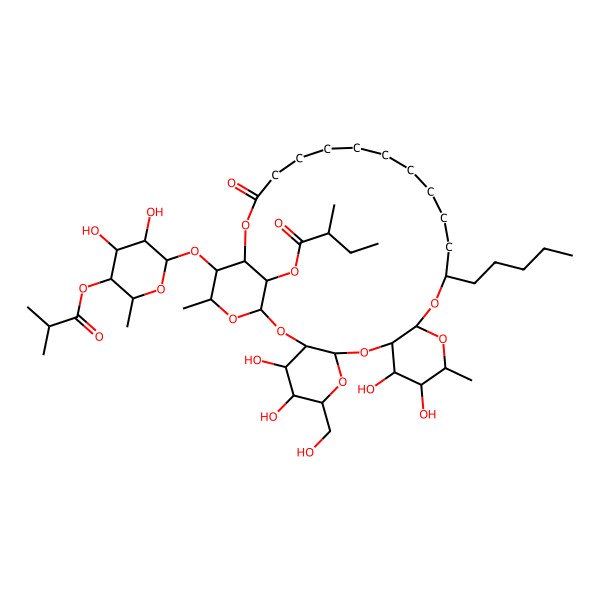 2D Structure of [(1S,3R,4S,5S,6R,8S,10R,11S,12S,13R,15R,17S,29R,30S,31S,33R)-30-[(2S,3R,4R,5S,6R)-3,4-dihydroxy-6-methyl-5-(2-methylpropanoyloxy)oxan-2-yl]oxy-4,5,11,12-tetrahydroxy-6-(hydroxymethyl)-13,31-dimethyl-27-oxo-17-pentyl-2,7,9,14,16,28,32-heptaoxatetracyclo[27.3.1.03,8.010,15]tritriacontan-33-yl] (2R)-2-methylbutanoate