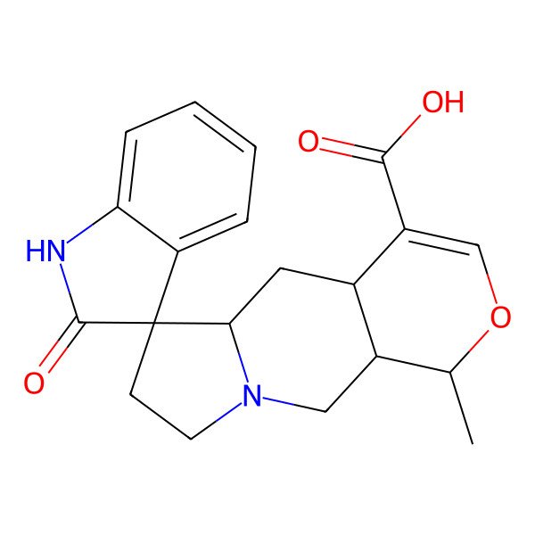2D Structure of 1-methyl-2'-oxospiro[1,4a,5,5a,7,8,10,10a-octahydropyrano[3,4-f]indolizine-6,3'-1H-indole]-4-carboxylic acid