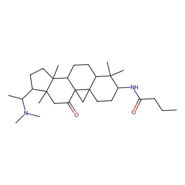 2D Structure of N-[15-[1-(dimethylamino)ethyl]-7,7,12,16-tetramethyl-18-oxo-6-pentacyclo[9.7.0.01,3.03,8.012,16]octadecanyl]butanamide