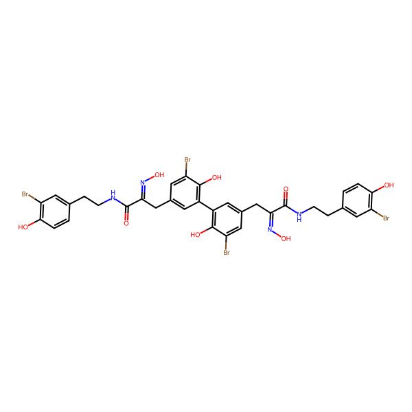 2D Structure of (2Z)-3-[3-bromo-5-[3-bromo-5-[(2Z)-3-[2-(3-bromo-4-hydroxyphenyl)ethylamino]-2-hydroxyimino-3-oxopropyl]-2-hydroxyphenyl]-4-hydroxyphenyl]-N-[2-(3-bromo-4-hydroxyphenyl)ethyl]-2-hydroxyiminopropanamide