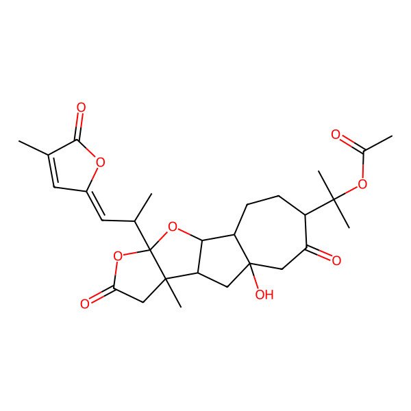 2D Structure of 2-[(1S,2R,5S,8S,10R,11R,15R)-8-hydroxy-11-methyl-15-[(1Z,2R)-1-(4-methyl-5-oxofuran-2-ylidene)propan-2-yl]-6,13-dioxo-14,16-dioxatetracyclo[8.6.0.02,8.011,15]hexadecan-5-yl]propan-2-yl acetate
