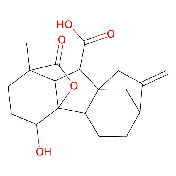 2D Structure of 14-Hydroxy-11-methyl-6-methylidene-16-oxo-15-oxapentacyclo[9.3.2.15,8.01,10.02,8]heptadecane-9-carboxylic acid