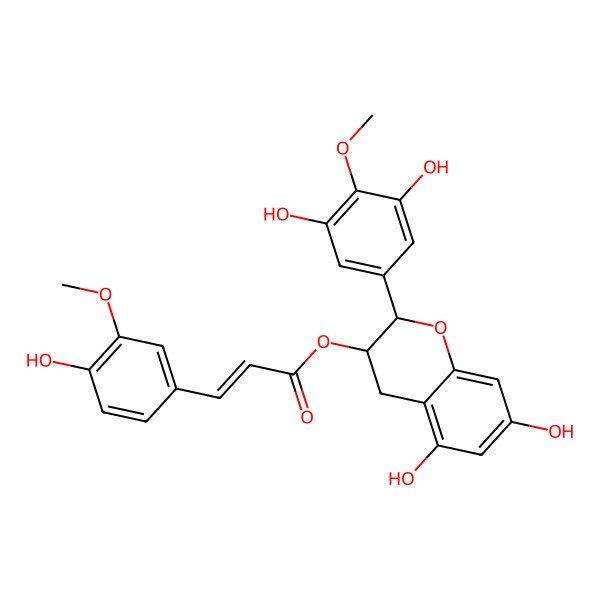 2D Structure of [2-(3,5-dihydroxy-4-methoxyphenyl)-5,7-dihydroxy-3,4-dihydro-2H-chromen-3-yl] 3-(4-hydroxy-3-methoxyphenyl)prop-2-enoate