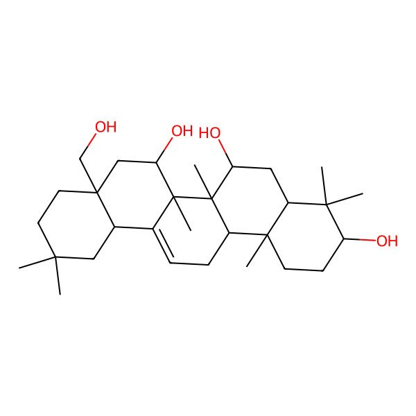 2D Structure of (3S,6S,6aR,6bR,7S,8aS,12aS,14bS)-8a-(hydroxymethyl)-4,4,6a,6b,11,11,14b-heptamethyl-1,2,3,4a,5,6,7,8,9,10,12,12a,14,14a-tetradecahydropicene-3,6,7-triol