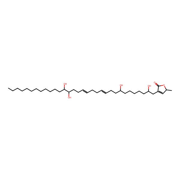 2D Structure of (2R)-2-methyl-4-[(2S,8S,11E,15E,19S,20R)-2,8,19,20-tetrahydroxydotriaconta-11,15-dienyl]-2H-furan-5-one