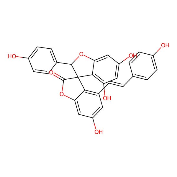 2D Structure of 4',6,6'-trihydroxy-2'-(4-hydroxyphenyl)-4-[2-(4-hydroxyphenyl)ethenyl]spiro[1-benzofuran-3,3'-2H-1-benzofuran]-2-one