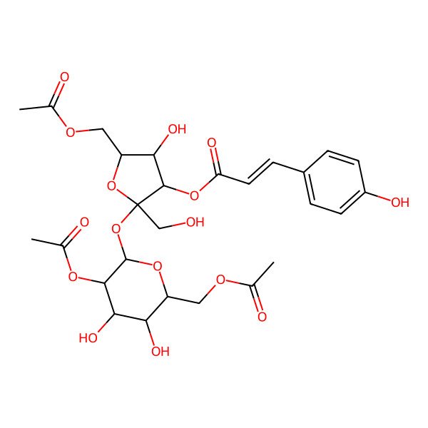 2D Structure of [(2S,3S,4R,5R)-2-[(2R,3R,4S,5S,6R)-3-acetyloxy-6-(acetyloxymethyl)-4,5-dihydroxyoxan-2-yl]oxy-5-(acetyloxymethyl)-4-hydroxy-2-(hydroxymethyl)oxolan-3-yl] (E)-3-(4-hydroxyphenyl)prop-2-enoate