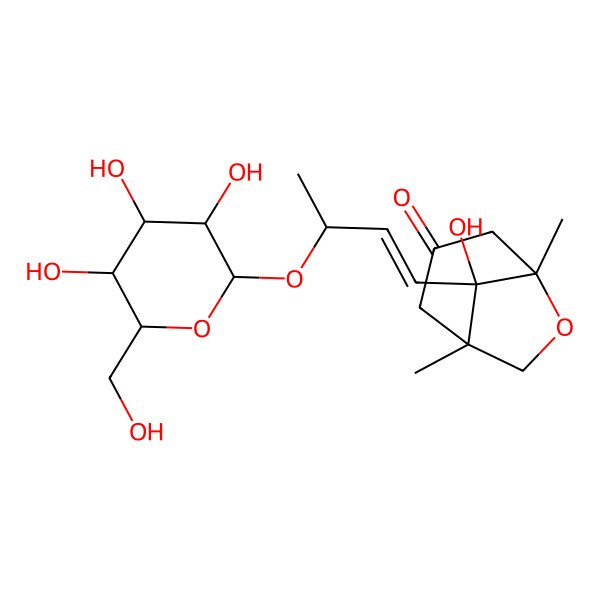 2D Structure of 8-Hydroxy-1,5-dimethyl-8-[3-[3,4,5-trihydroxy-6-(hydroxymethyl)oxan-2-yl]oxybut-1-enyl]-6-oxabicyclo[3.2.1]octan-3-one