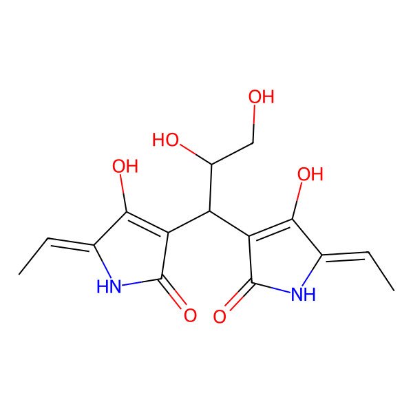 2D Structure of 5-Ethylidene-3-[1-(5-ethylidene-4-hydroxy-2-oxopyrrol-3-yl)-2,3-dihydroxypropyl]-4-hydroxypyrrol-2-one