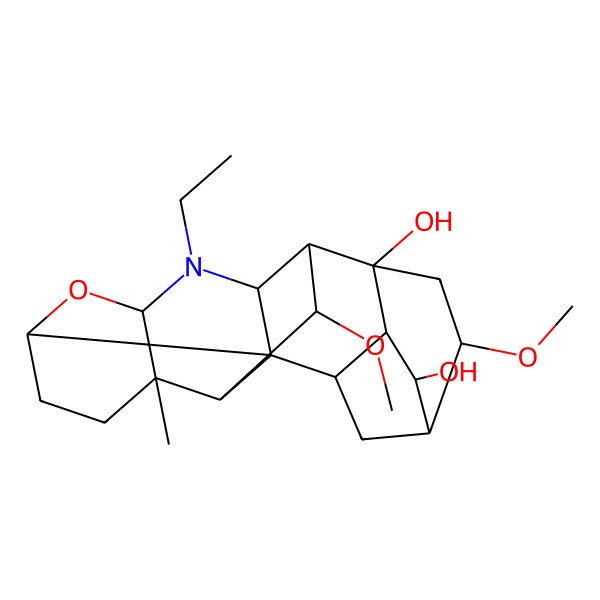 2D Structure of (1S,2S,3R,5R,7S,10R,11S,12R,13R,14S,16R,17R,18S,19S)-4-ethyl-12,16-dimethoxy-10-methyl-6-oxa-4-azaheptacyclo[15.2.1.02,7.02,11.03,13.05,10.014,19]icosane-14,18-diol