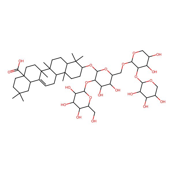 2D Structure of (4aS,6aR,6aS,6bR,8aR,10S,12aR,14bS)-10-[(2R,3R,4S,5S,6R)-6-[[(2S,3R,4S,5S)-4,5-dihydroxy-3-[(2S,3R,4S,5R)-3,4,5-trihydroxyoxan-2-yl]oxyoxan-2-yl]oxymethyl]-4,5-dihydroxy-3-[(2S,3R,4S,5S,6R)-3,4,5-trihydroxy-6-(hydroxymethyl)oxan-2-yl]oxyoxan-2-yl]oxy-2,2,6a,6b,9,9,12a-heptamethyl-1,3,4,5,6,6a,7,8,8a,10,11,12,13,14b-tetradecahydropicene-4a-carboxylic acid