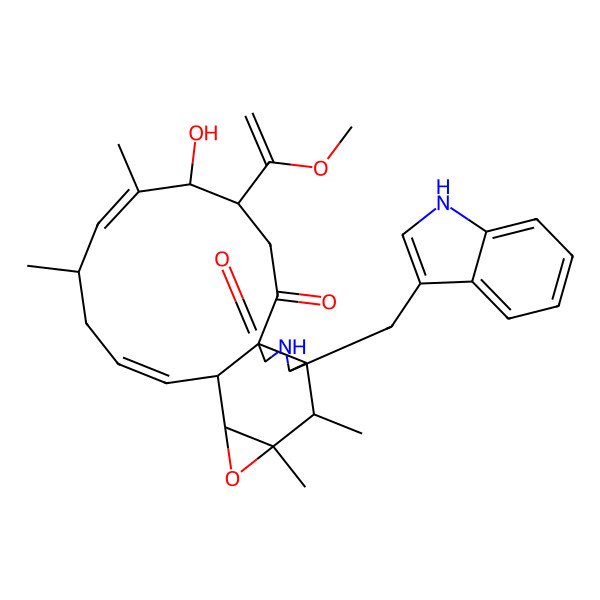 2D Structure of 5-hydroxy-18-(1H-indol-3-ylmethyl)-4-(1-methoxyethenyl)-6,8,15,16-tetramethyl-14-oxa-19-azatetracyclo[10.8.0.01,17.013,15]icosa-6,10-diene-2,20-dione
