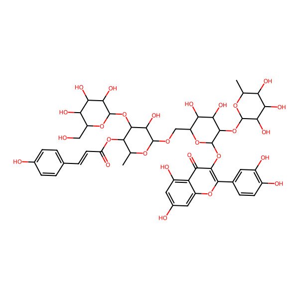 2D Structure of [(2S,3S,4R,5S,6R)-6-[[(2R,3R,4S,5S,6S)-6-[2-(3,4-dihydroxyphenyl)-5,7-dihydroxy-4-oxochromen-3-yl]oxy-3,4-dihydroxy-5-[(2S,3S,4R,5R,6S)-3,4,5-trihydroxy-6-methyloxan-2-yl]oxyoxan-2-yl]methoxy]-5-hydroxy-2-methyl-4-[(2S,3R,4S,5S,6S)-3,4,5-trihydroxy-6-(hydroxymethyl)oxan-2-yl]oxyoxan-3-yl] (E)-3-(4-hydroxyphenyl)prop-2-enoate