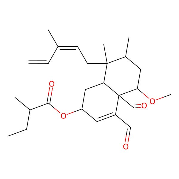 2D Structure of [4,4a-Diformyl-5-methoxy-7,8-dimethyl-8-(3-methylpenta-2,4-dienyl)-1,2,5,6,7,8a-hexahydronaphthalen-2-yl] 2-methylbutanoate