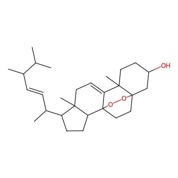 2D Structure of (1S,2R,5R,6R,10R,13S,15R)-5-[(E,2R,5R)-5,6-dimethylhept-3-en-2-yl]-6,10-dimethyl-16,17-dioxapentacyclo[13.2.2.01,9.02,6.010,15]nonadec-8-en-13-ol
