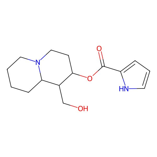 2D Structure of [(1S,2S,9aR)-1-(hydroxymethyl)-2,3,4,6,7,8,9,9a-octahydro-1H-quinolizin-2-yl] 1H-pyrrole-2-carboxylate