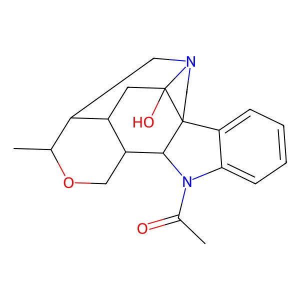 2D Structure of 1-(20-Hydroxy-16-methyl-15-oxa-1,11-diazahexacyclo[15.3.1.04,12.04,20.05,10.013,18]henicosa-5,7,9-trien-11-yl)ethanone