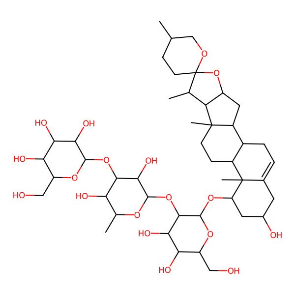 2D Structure of (2S,3R,4S,5S,6R)-2-[(2S,3R,4R,5S,6S)-2-[(2R,3R,4S,5R,6R)-4,5-dihydroxy-6-(hydroxymethyl)-2-[(1R,2S,4S,5'R,6R,7S,8R,9S,12R,13R,14R,16R)-16-hydroxy-5',7,9,13-tetramethylspiro[5-oxapentacyclo[10.8.0.02,9.04,8.013,18]icos-18-ene-6,2'-oxane]-14-yl]oxyoxan-3-yl]oxy-3,5-dihydroxy-6-methyloxan-4-yl]oxy-6-(hydroxymethyl)oxane-3,4,5-triol