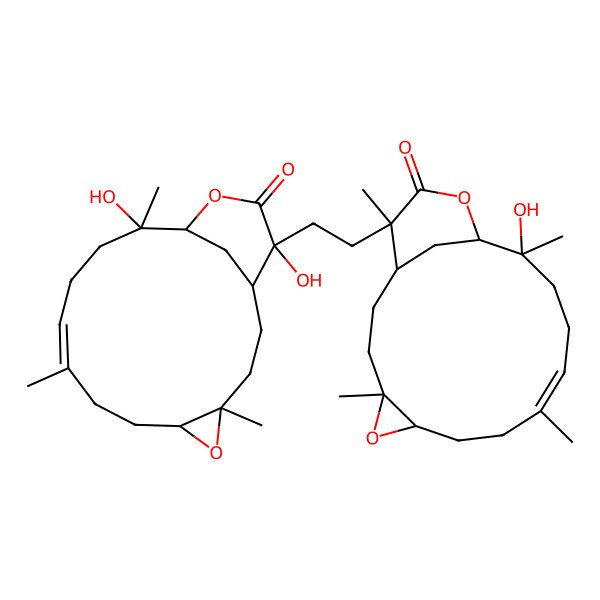2D Structure of (1R,4S,6S,9Z,13S,14S,17R)-17-[2-[(1R,4S,6S,9E,13S,14S,17S)-13,17-dihydroxy-4,9,13-trimethyl-16-oxo-5,15-dioxatricyclo[12.3.1.04,6]octadec-9-en-17-yl]ethyl]-13-hydroxy-4,9,13,17-tetramethyl-5,15-dioxatricyclo[12.3.1.04,6]octadec-9-en-16-one