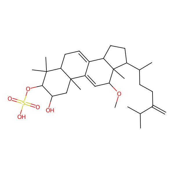 2D Structure of [2-Hydroxy-12-methoxy-4,4,10,13-tetramethyl-17-(6-methyl-5-methylideneheptan-2-yl)-1,2,3,5,6,12,14,15,16,17-decahydrocyclopenta[a]phenanthren-3-yl] hydrogen sulfate