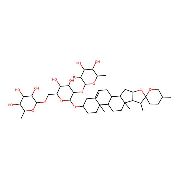 2D Structure of 2-[[3,4-Dihydroxy-6-(5',7,9,13-tetramethylspiro[5-oxapentacyclo[10.8.0.02,9.04,8.013,18]icos-18-ene-6,2'-oxane]-16-yl)oxy-5-(3,4,5-trihydroxy-6-methyloxan-2-yl)oxyoxan-2-yl]methoxy]-6-methyloxane-3,4,5-triol