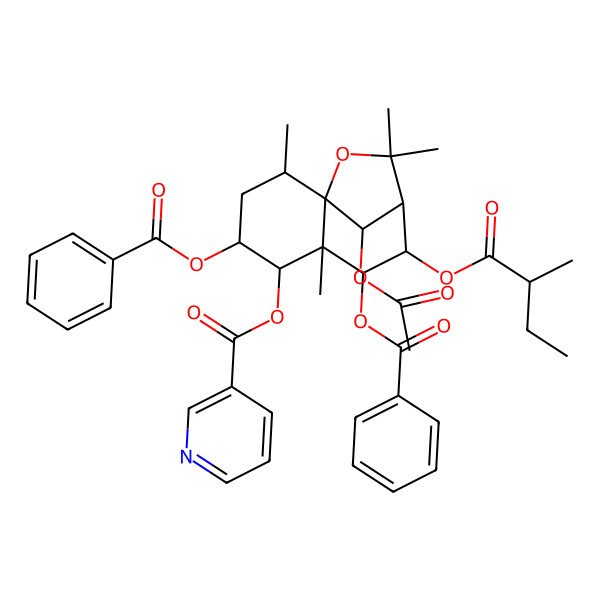 2D Structure of [12-Acetyloxy-4,7-dibenzoyloxy-2,6,10,10-tetramethyl-8-(2-methylbutanoyloxy)-11-oxatricyclo[7.2.1.01,6]dodecan-5-yl] pyridine-3-carboxylate