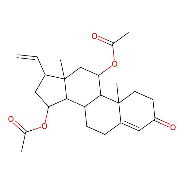 2D Structure of (11-Acetyloxy-17-ethenyl-10,13-dimethyl-3-oxo-1,2,6,7,8,9,11,12,14,15,16,17-dodecahydrocyclopenta[a]phenanthren-15-yl) acetate