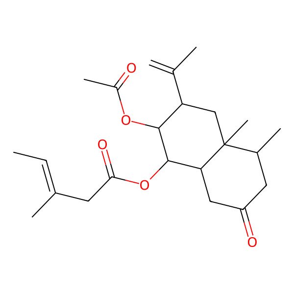 2D Structure of (2-Acetyloxy-4a,5-dimethyl-7-oxo-3-prop-1-en-2-yl-1,2,3,4,5,6,8,8a-octahydronaphthalen-1-yl) 3-methylpent-3-enoate