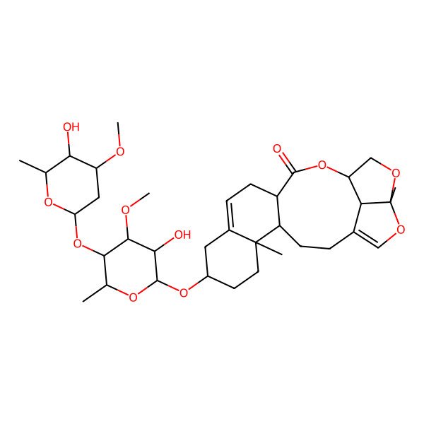 2D Structure of (4S,5R,8S,13R,16S,19R,22R)-8-[(2R,3R,4R,5R,6R)-3-hydroxy-5-[(2S,4S,5R,6S)-5-hydroxy-4-methoxy-6-methyloxan-2-yl]oxy-4-methoxy-6-methyloxan-2-yl]oxy-5,19-dimethyl-15,18,20-trioxapentacyclo[14.5.1.04,13.05,10.019,22]docosa-1(21),10-dien-14-one