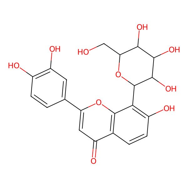 2D Structure of 2-(3,4-dihydroxyphenyl)-7-hydroxy-8-[(2S,3R,4R,5S,6R)-3,4,5-trihydroxy-6-(hydroxymethyl)oxan-2-yl]chromen-4-one