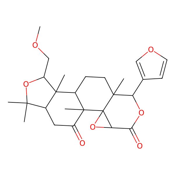 2D Structure of 7-(Furan-3-yl)-13-(methoxymethyl)-1,8,12,15,15-pentamethyl-3,6,14-trioxapentacyclo[9.7.0.02,4.02,8.012,16]octadecane-5,18-dione