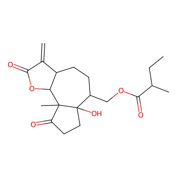 2D Structure of (6a-hydroxy-9a-methyl-3-methylidene-2,9-dioxo-4,5,6,7,8,9b-hexahydro-3aH-azuleno[4,5-b]furan-6-yl)methyl 2-methylbutanoate