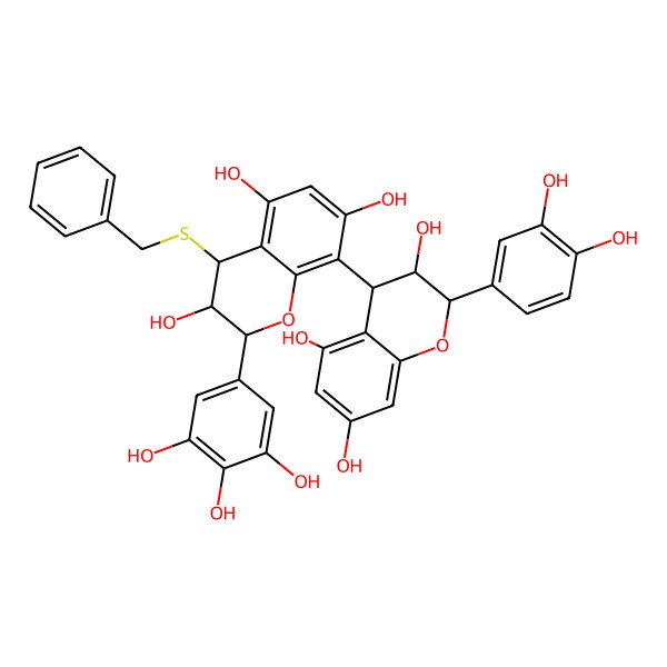 2D Structure of 4-benzylsulfanyl-8-[2-(3,4-dihydroxyphenyl)-3,5,7-trihydroxy-3,4-dihydro-2H-chromen-4-yl]-2-(3,4,5-trihydroxyphenyl)-3,4-dihydro-2H-chromene-3,5,7-triol
