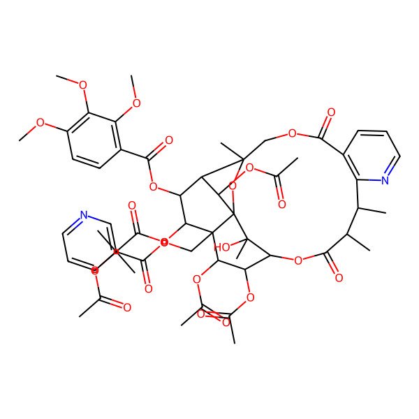 2D Structure of [18,19,24-Triacetyloxy-21-(2-acetyloxy-2-methylpropanoyl)oxy-25-hydroxy-3,13,14,25-tetramethyl-6,15-dioxo-22-(2,3,4-trimethoxybenzoyl)oxy-2,5,16-trioxa-11-azapentacyclo[15.7.1.01,20.03,23.07,12]pentacosa-7(12),8,10-trien-20-yl]methyl pyridine-3-carboxylate