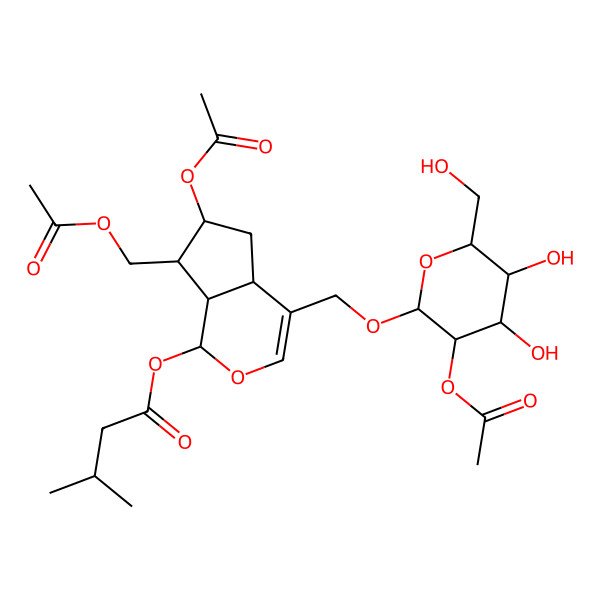 2D Structure of [(1S,4aS,6S,7S,7aS)-6-acetyloxy-4-[[(2R,3R,4S,5S,6R)-3-acetyloxy-4,5-dihydroxy-6-(hydroxymethyl)oxan-2-yl]oxymethyl]-7-(acetyloxymethyl)-1,4a,5,6,7,7a-hexahydrocyclopenta[c]pyran-1-yl] 3-methylbutanoate