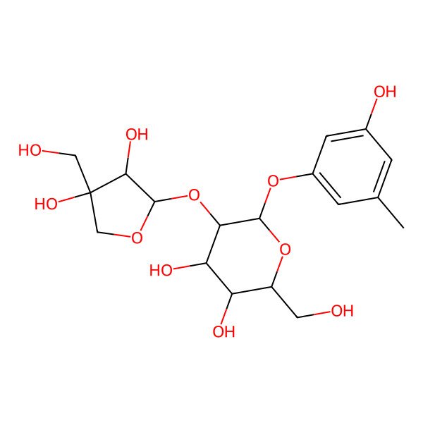 2D Structure of (2R,3S,4S,5R,6S)-5-[(2S,3R,4R)-3,4-dihydroxy-4-(hydroxymethyl)oxolan-2-yl]oxy-2-(hydroxymethyl)-6-(3-hydroxy-5-methylphenoxy)oxane-3,4-diol